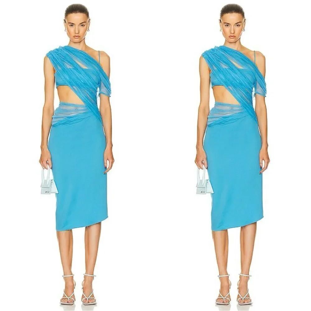 NWT CHRISTOPHER ESBER Magnetica Asymmetric Dress in Dolphin blue